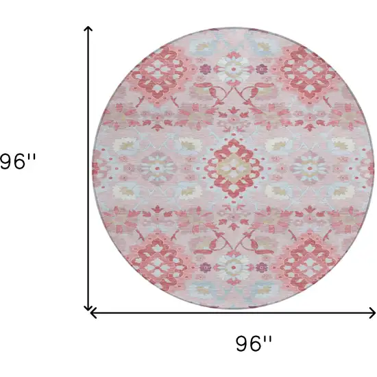 8' Blush Sky Blue And Brown Round Oriental Washable Indoor Outdoor Area Rug Photo 3