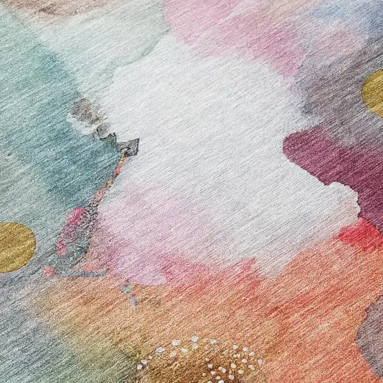 8' Blush Teal Blue And Ivory Round Abstract Washable Indoor Outdoor Area Rug Photo 8