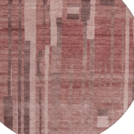 8' Brick Red And Brown Round Striped Washable Indoor Outdoor Area Rug Photo 5