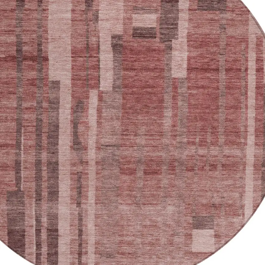 8' Brick Red And Brown Round Striped Washable Indoor Outdoor Area Rug Photo 5