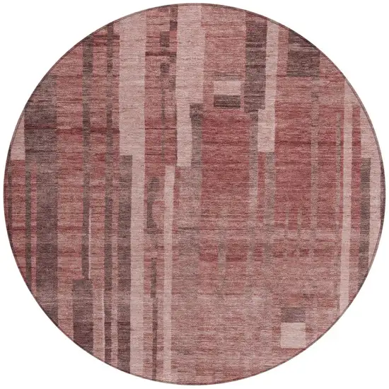 8' Brick Red And Brown Round Striped Washable Indoor Outdoor Area Rug Photo 6