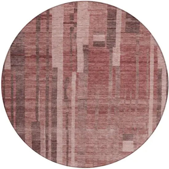 8' Brick Red And Brown Round Striped Washable Indoor Outdoor Area Rug Photo 2