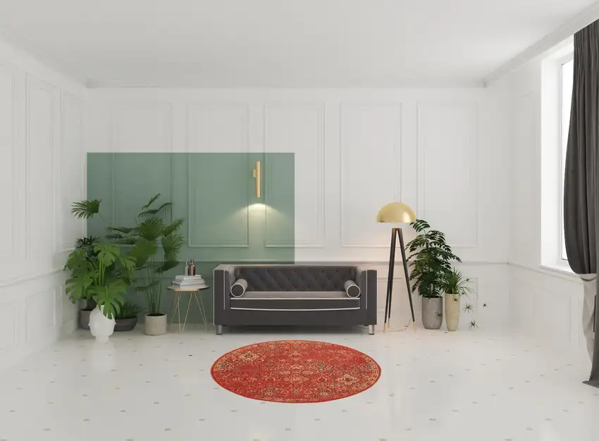 6' Brick Red And Tan Floral Distressed Non Skid Round Rug Photo 1