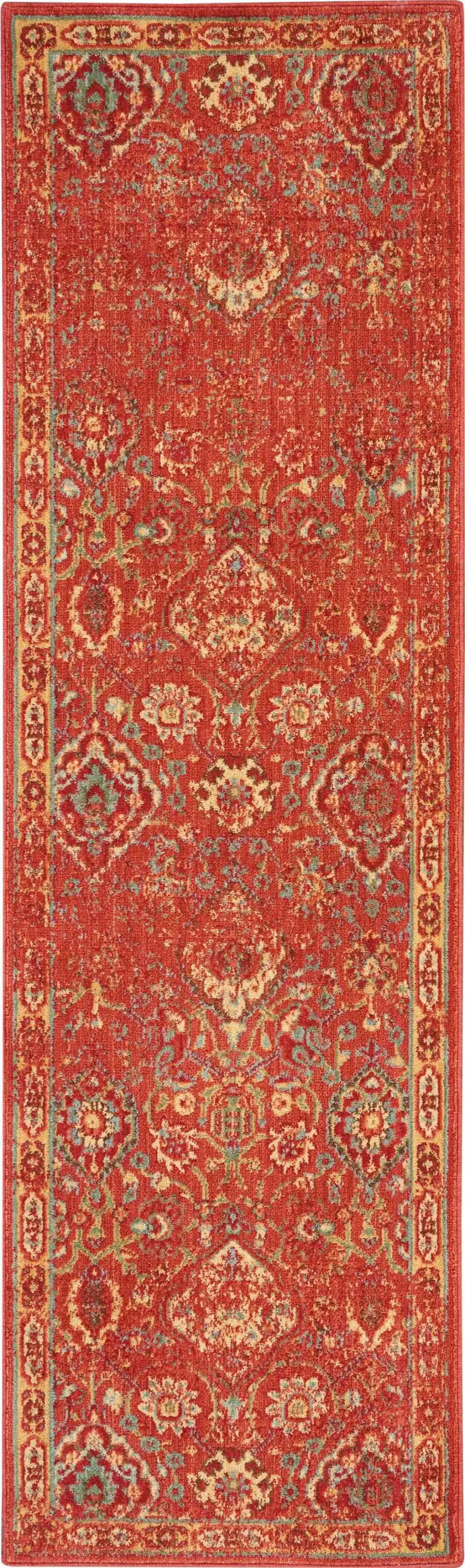 6' Brick Red And Tan Floral Distressed Non Skid Runner Rug Photo 6