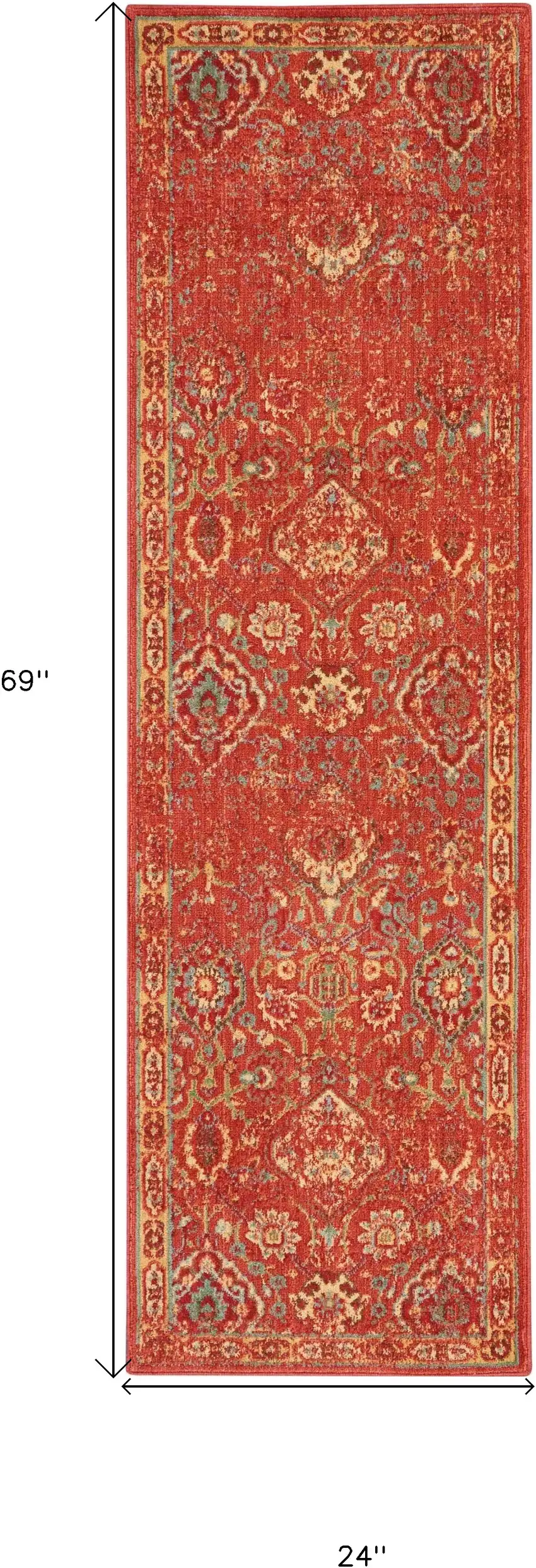 6' Brick Red And Tan Floral Distressed Non Skid Runner Rug Photo 3
