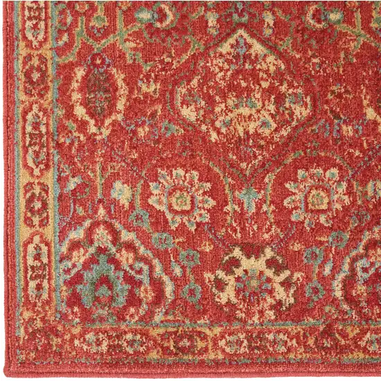 6' Brick Red And Tan Floral Distressed Non Skid Runner Rug Photo 4