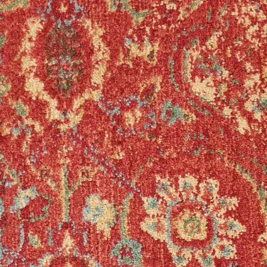 6' Brick Red And Tan Floral Distressed Non Skid Runner Rug Photo 2
