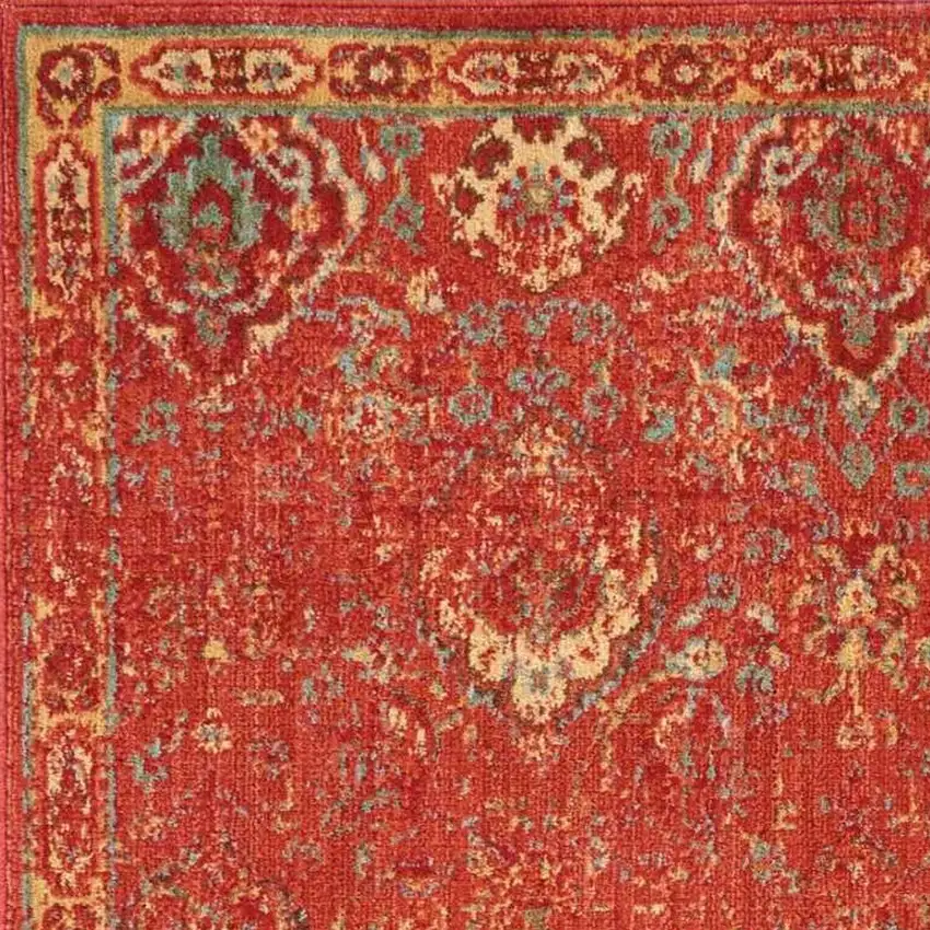 6' Brick Red And Tan Floral Distressed Non Skid Runner Rug Photo 8