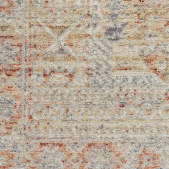 8' Brick Red Gray And Cream Floral Non Skid Runner Rug With Fringe Photo 9