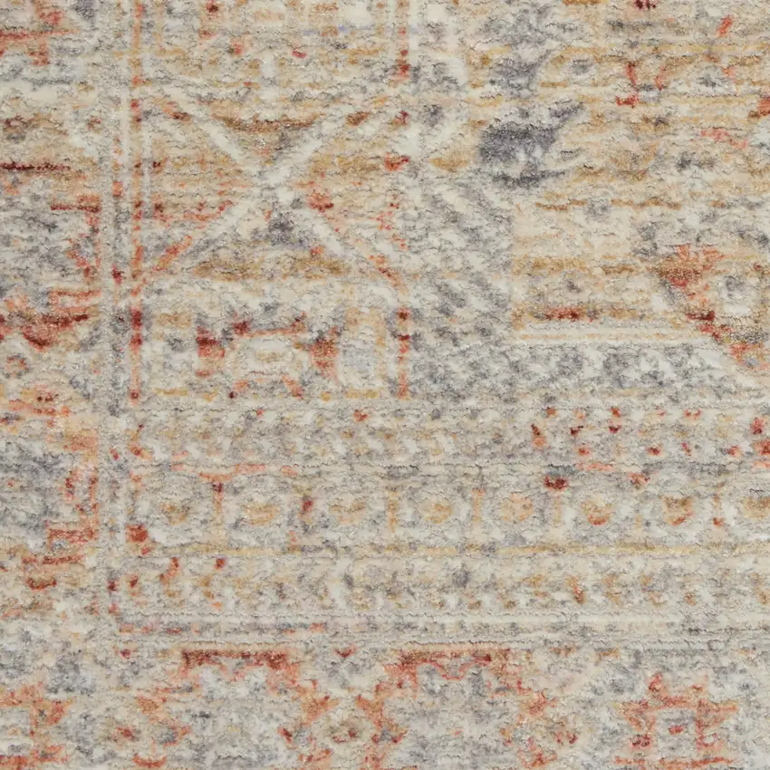 8' Brick Red Gray And Cream Floral Non Skid Runner Rug With Fringe Photo 9