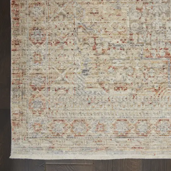 8' Brick Red Gray And Cream Floral Non Skid Runner Rug With Fringe Photo 8