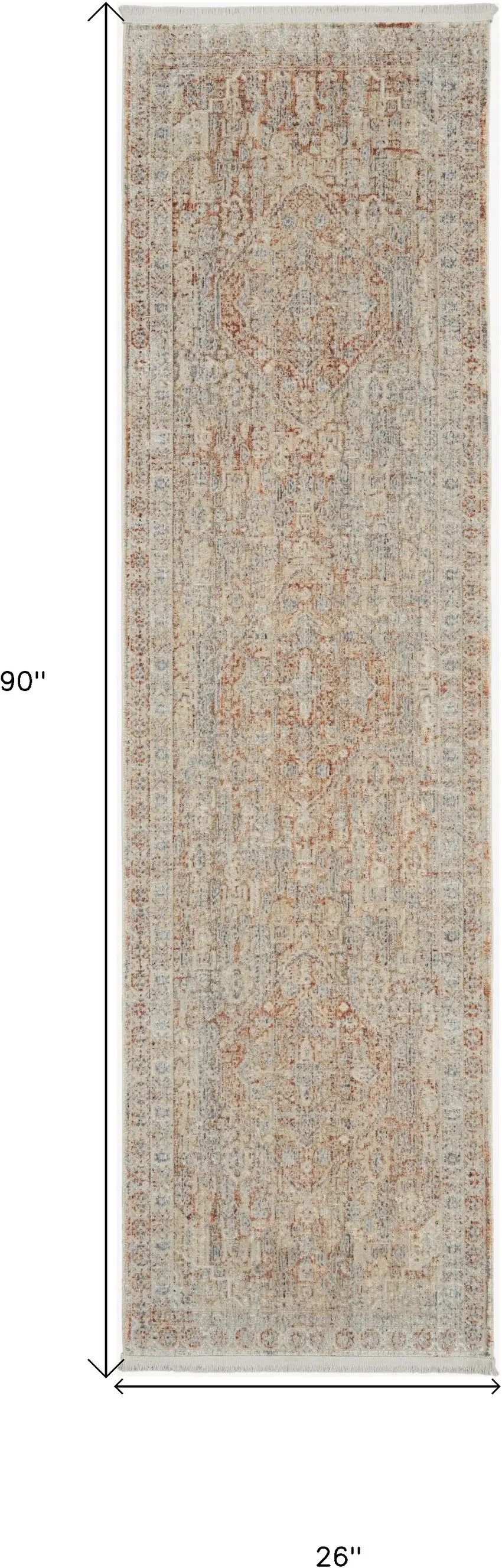 8' Brick Red Gray And Cream Floral Non Skid Runner Rug With Fringe Photo 8