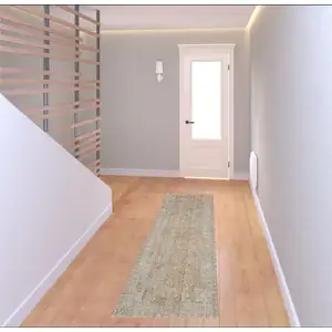 Photo of 8' Brick Red Gray And Cream Floral Non Skid Runner Rug With Fringe