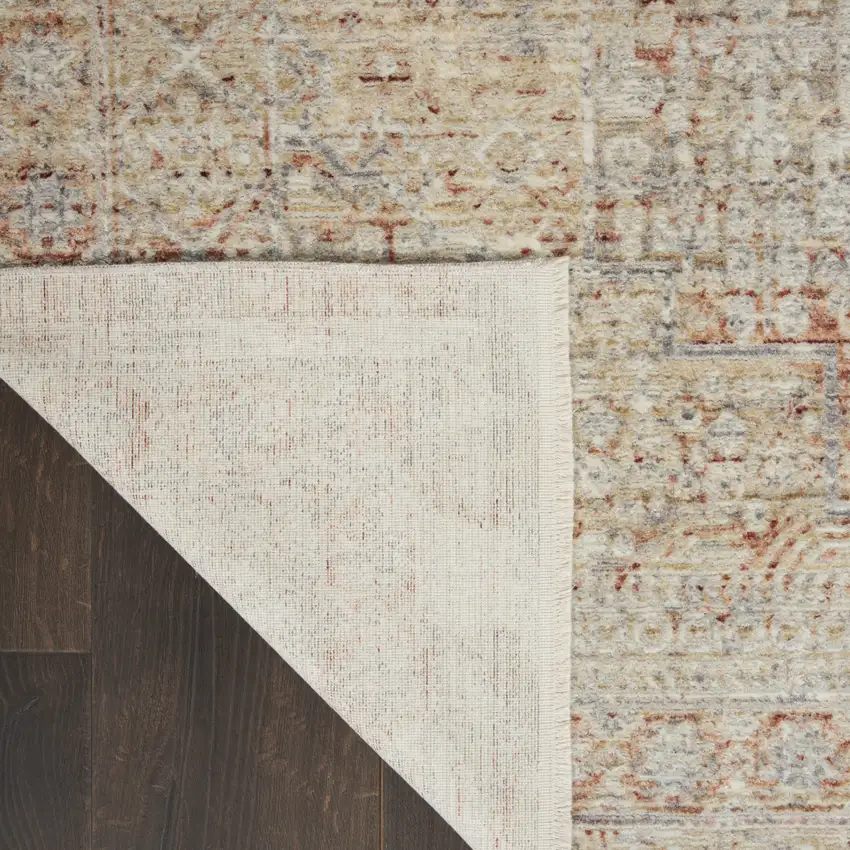 8' Brick Red Gray And Cream Floral Non Skid Runner Rug With Fringe Photo 7