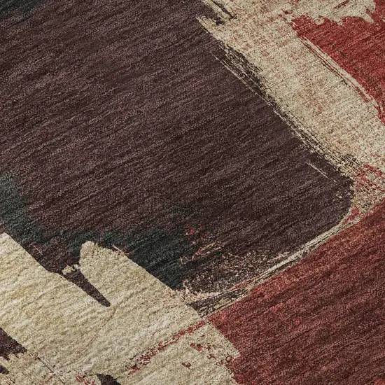 8' Brick Red Mauve And Beige Abstract Washable Area Rug With UV Protection Photo 7