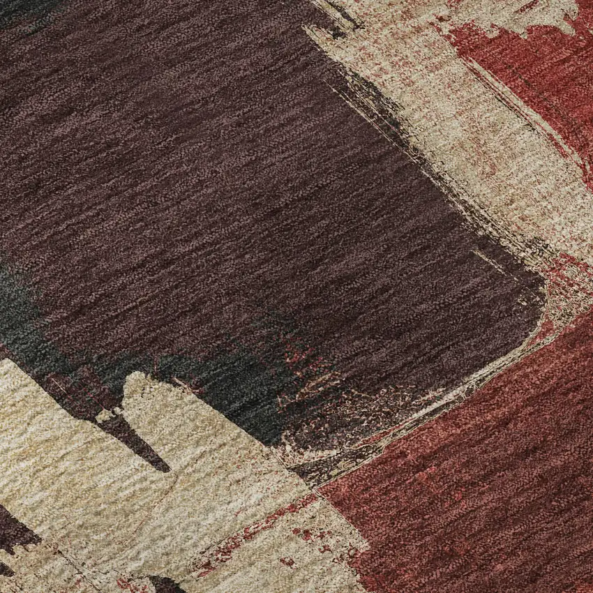 8' Brick Red Mauve And Beige Abstract Washable Area Rug With UV Protection Photo 7