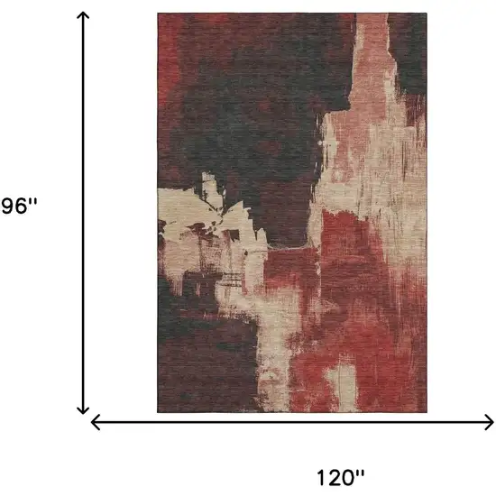8' Brick Red Mauve And Beige Abstract Washable Area Rug With UV Protection Photo 6