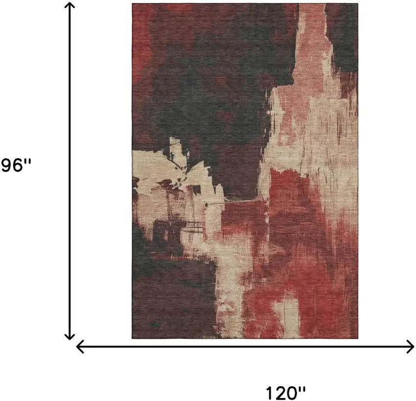 8' Brick Red Mauve And Beige Abstract Washable Area Rug With UV Protection Photo 6