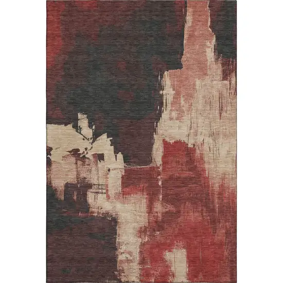 8' Brick Red Mauve And Beige Abstract Washable Area Rug With UV Protection Photo 3