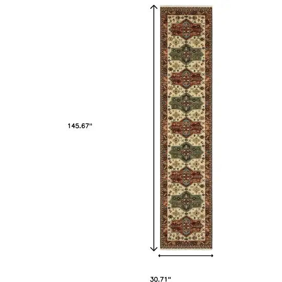 12' Red and Ivory Oriental Power Loom Runner Rug Photo 3