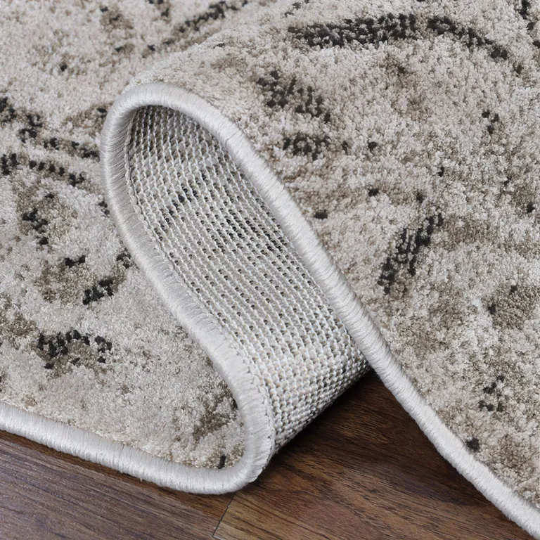 8' Bronze Floral Vines Power Loom Stain Resistant Runner Rug Photo 5