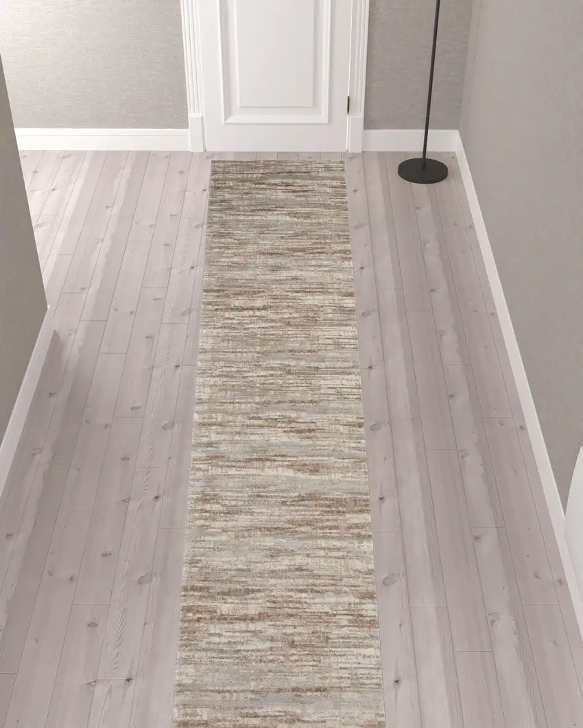 12' Brown Abstract Power Loom Runner Rug Photo 2