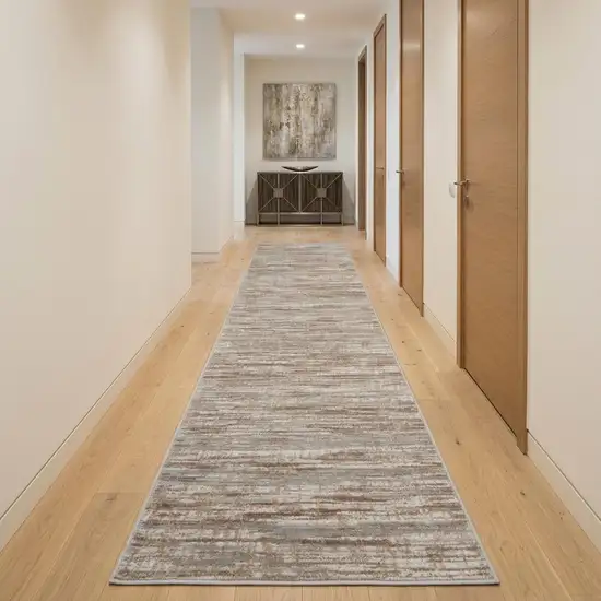 12' Brown Abstract Power Loom Runner Rug Photo 1