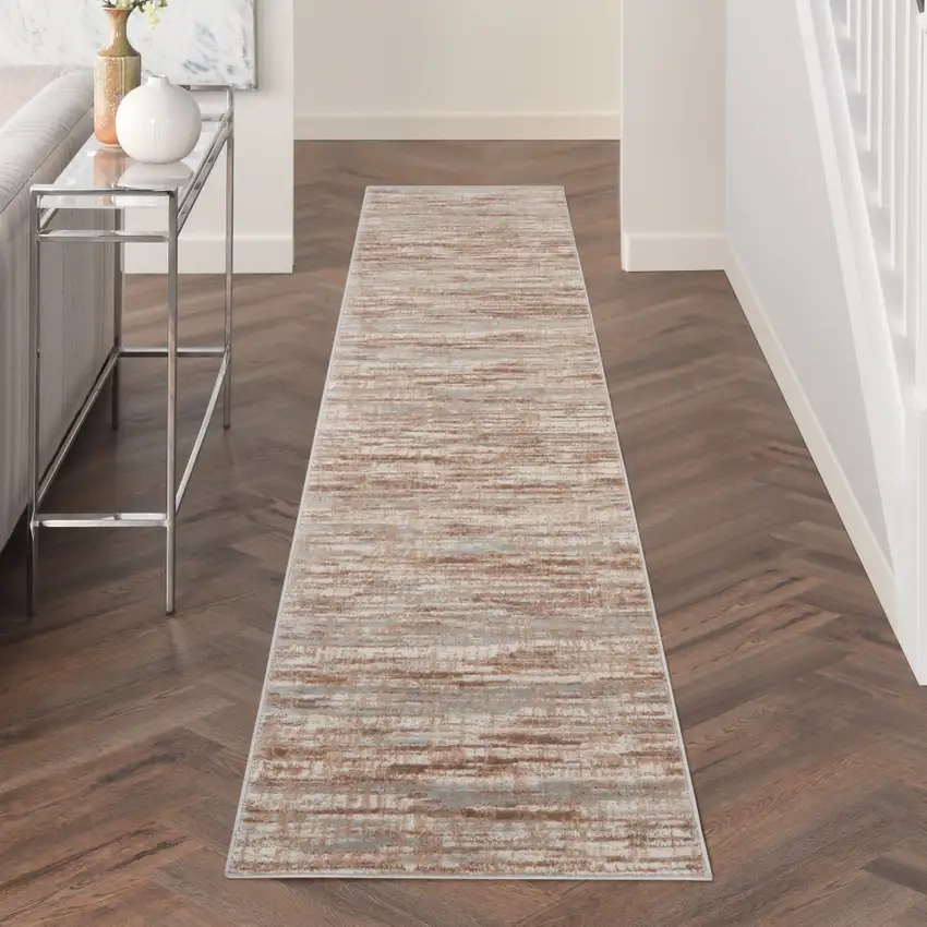 12' Brown Abstract Power Loom Runner Rug Photo 5