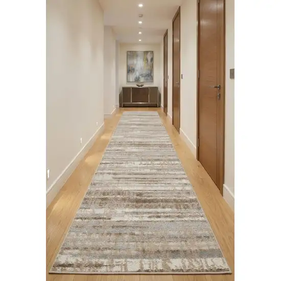18' Brown Abstract Power Loom Runner Rug Photo 1