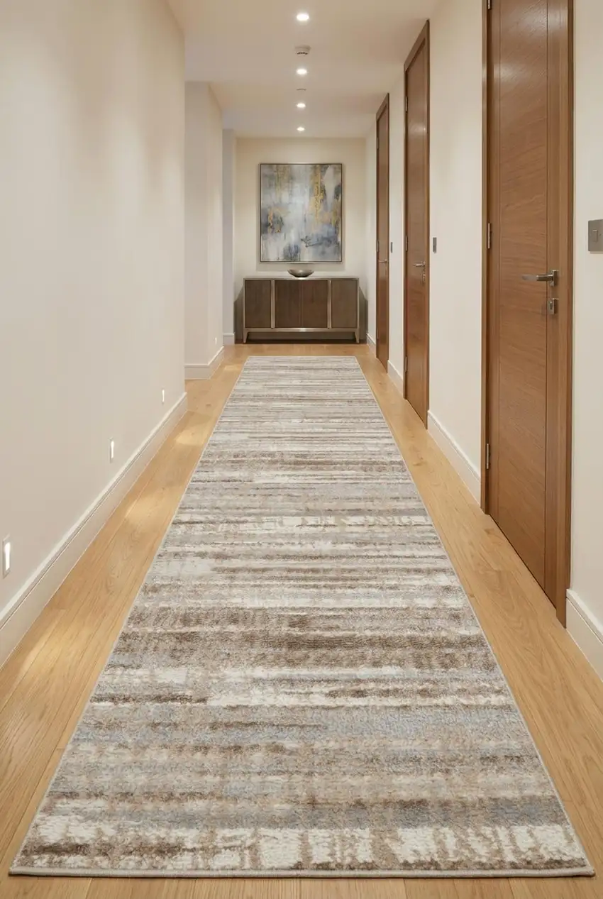 18' Brown Abstract Power Loom Runner Rug Photo 1