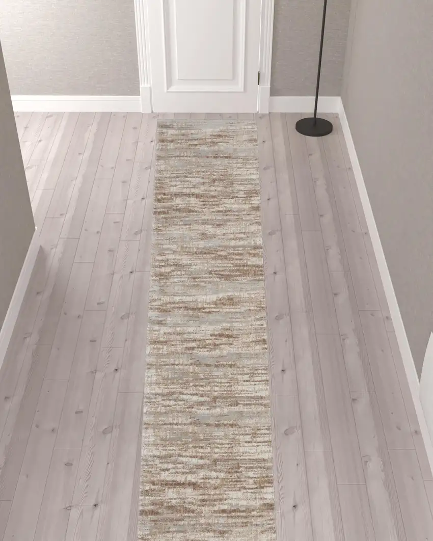18' Brown Abstract Power Loom Runner Rug Photo 2