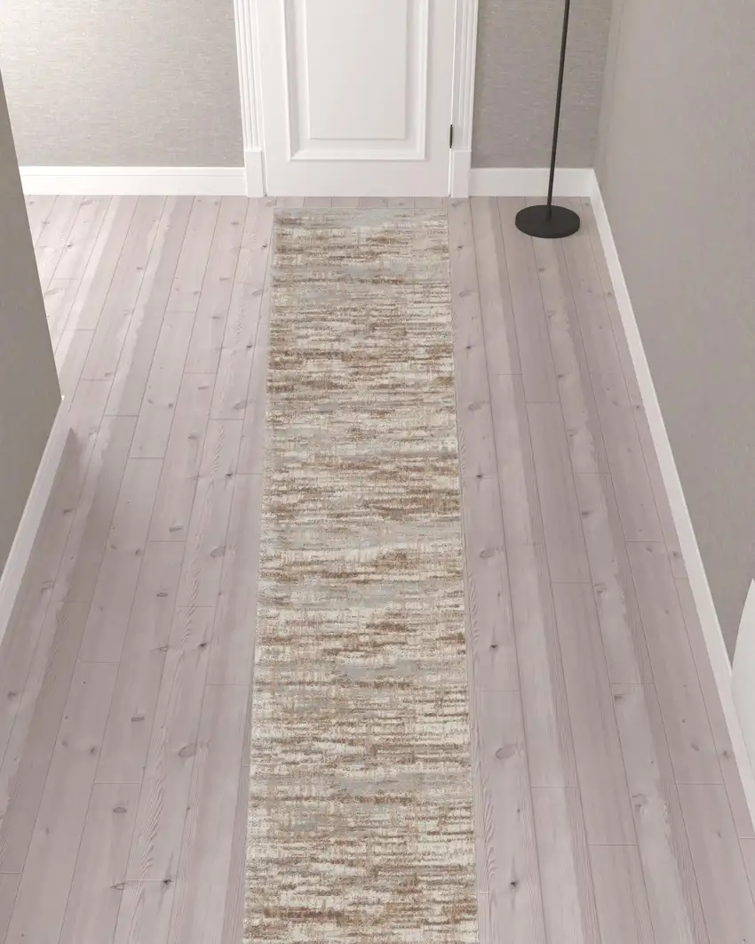 20' Brown Abstract Power Loom Runner Rug Photo 2