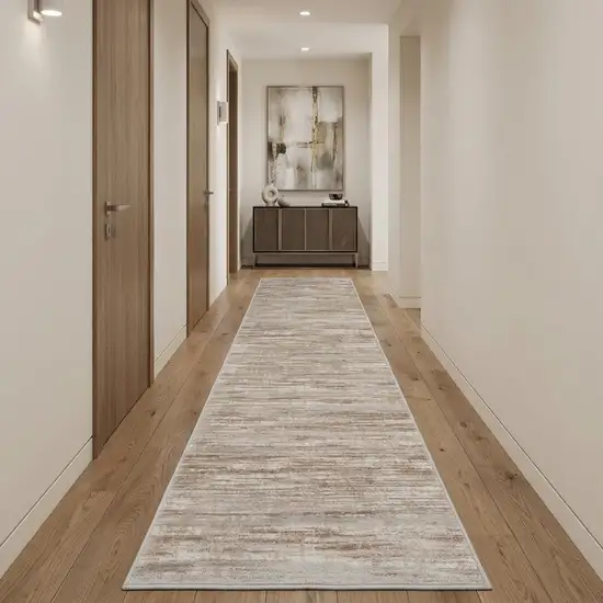 20' Brown Abstract Power Loom Runner Rug Photo 1