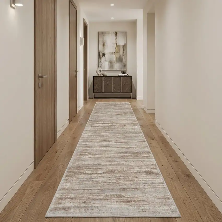20' Brown Abstract Power Loom Runner Rug Photo 1
