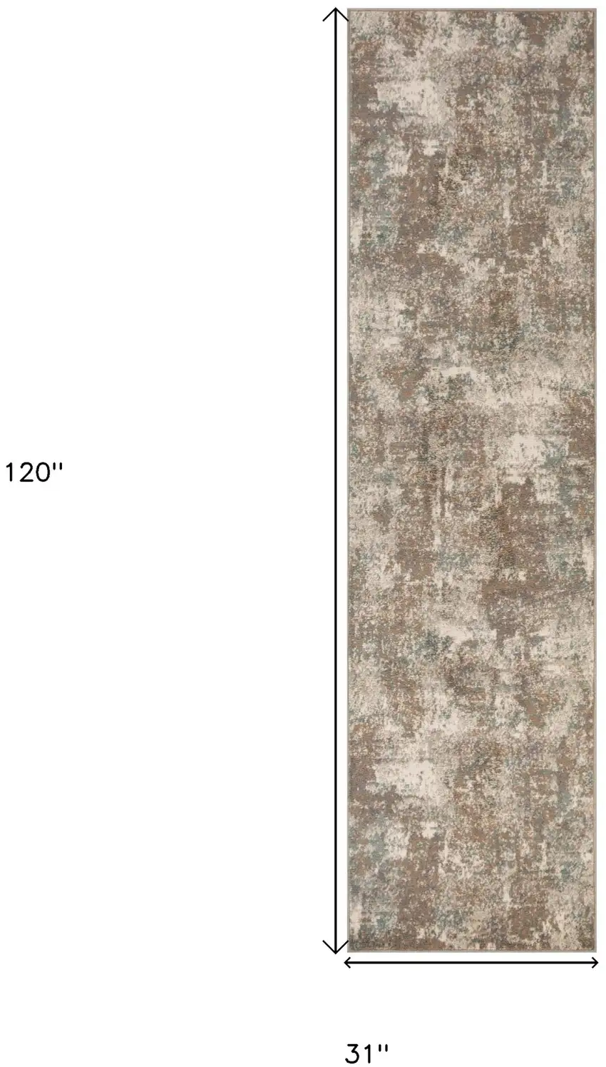 10' Brown Abstract Power Loom Runner Rug Photo 6