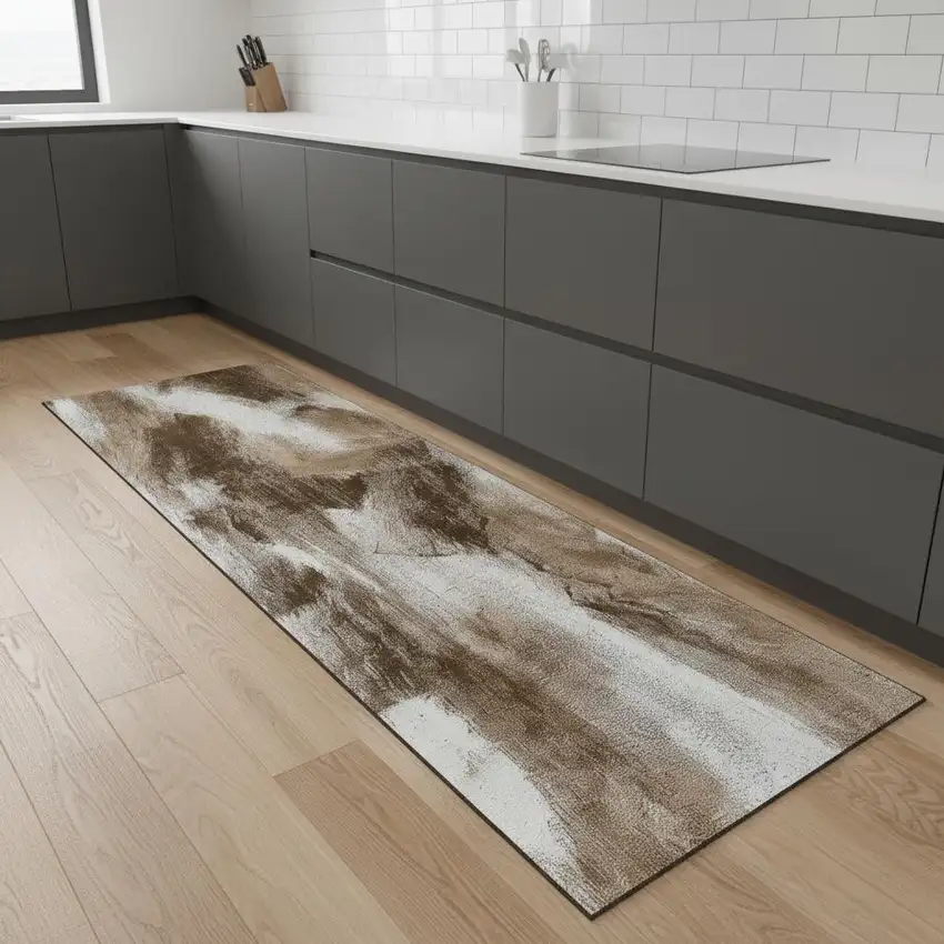 8' Brown Abstract Runner Rug Photo 1