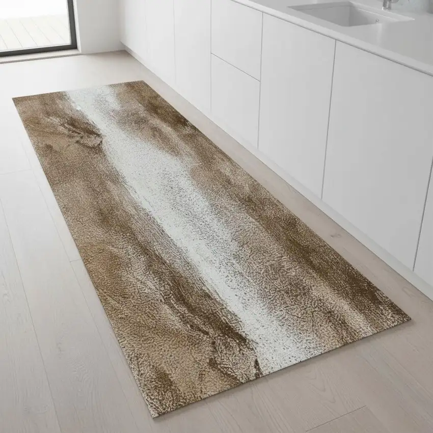 8' Brown Abstract Runner Rug Photo 1