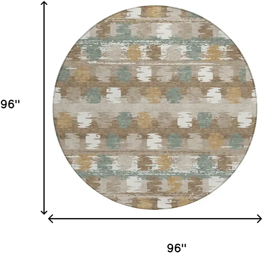 8' Brown And Aqua Round Abstract Washable Indoor Outdoor Area Rug Photo 9