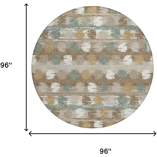 8' Brown And Aqua Round Abstract Washable Indoor Outdoor Area Rug Photo 9