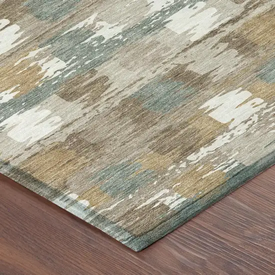 8' Brown And Aqua Round Abstract Washable Indoor Outdoor Area Rug Photo 7