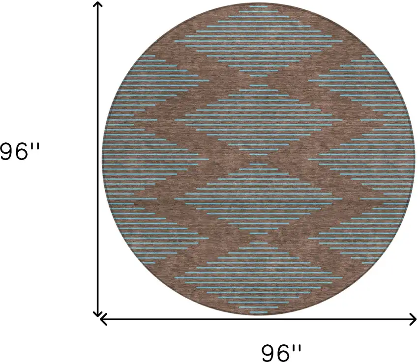 8' Brown And Aqua Round Geometric Washable Indoor Outdoor Area Rug Photo 3