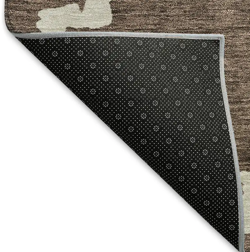 8' Brown And Beige Abstract Geometric Washable Round Rug With UV Protection Photo 6