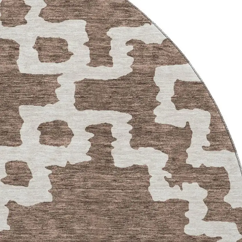 8' Brown And Beige Abstract Geometric Washable Round Rug With UV Protection Photo 3