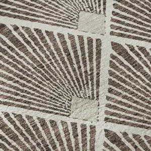 Photo of 8' Brown And Beige Abstract Geometric Washable Round Rug With UV Protection