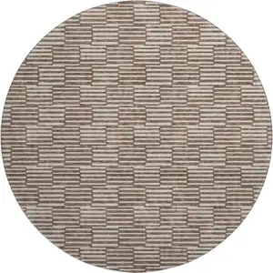 Photo of 8' Brown And Beige Abstract Geometric Washable Round Rug With UV Protection