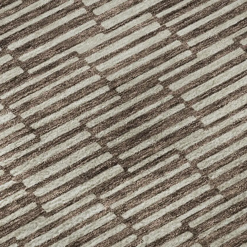 8' Brown And Beige Abstract Geometric Washable Round Rug With UV Protection Photo 9