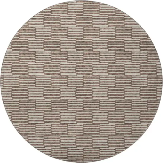 8' Brown And Beige Abstract Geometric Washable Round Rug With UV Protection Photo 4