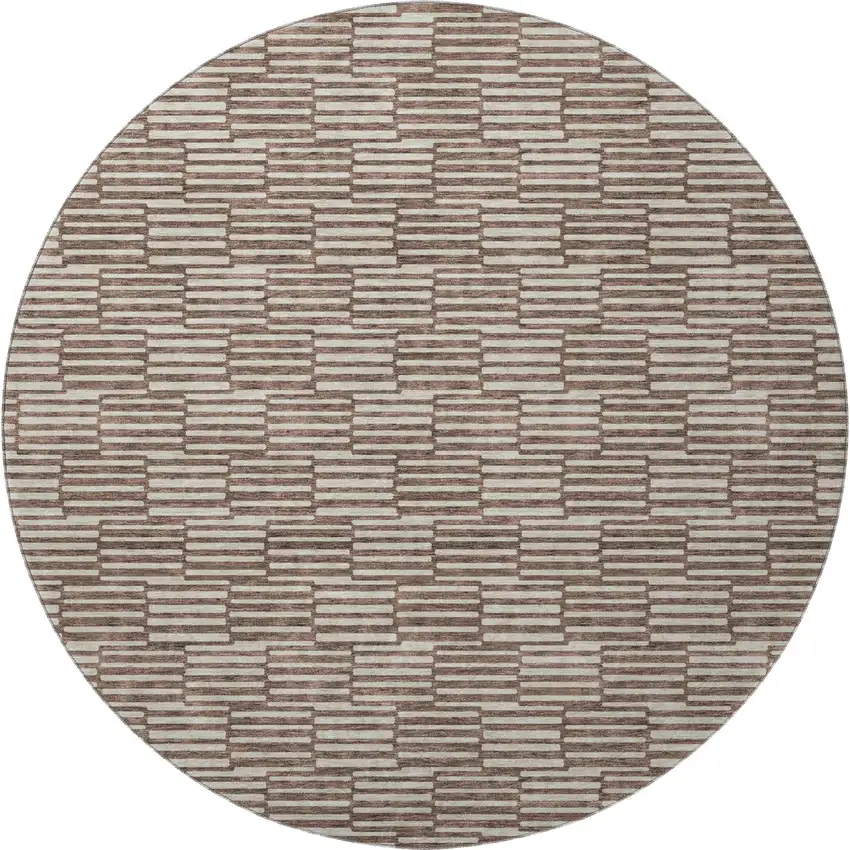 8' Brown And Beige Abstract Geometric Washable Round Rug With UV Protection Photo 4
