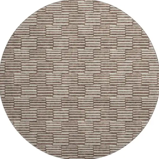 8' Brown And Beige Abstract Geometric Washable Round Rug With UV Protection Photo 3