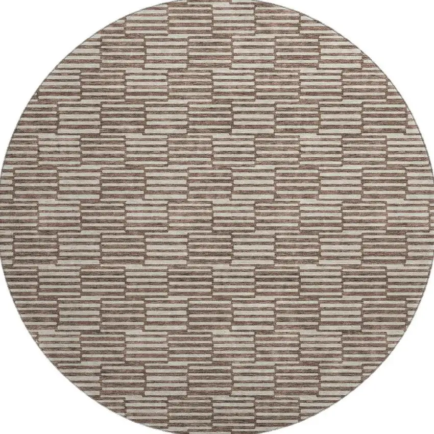 8' Brown And Beige Abstract Geometric Washable Round Rug With UV Protection Photo 3